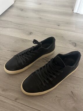 Daniel Patrick Men's Black Leather Low-Top Sneakers with Contrasting Cream Sole